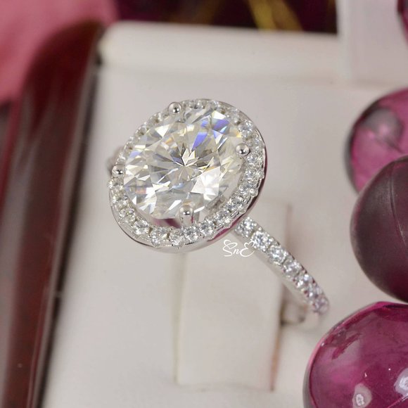 CERTIFIED 4.9 CTW. HALO OVAL CUT MOISSANITE DIAMOND RING 8 - Picture 4 of 5